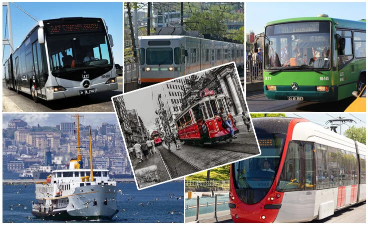 Buses, trams and a ferry in Istanbul
